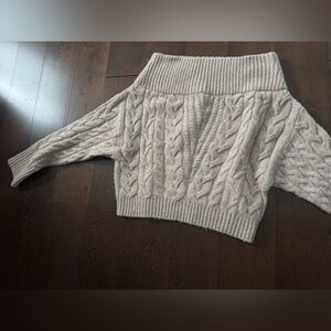 New Express Off-the-Shoulder Cable Knit Sweater in Light Beige